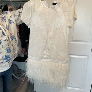 Robert Rodriguez Cream Feathered Mini Dress
